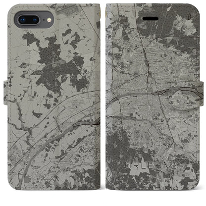 【オルレアン（フランス）】地図柄iPhoneケース（手帳タイプ）モノトーン・iPhone 8Plus /7Plus / 6sPlus / 6Plus 用