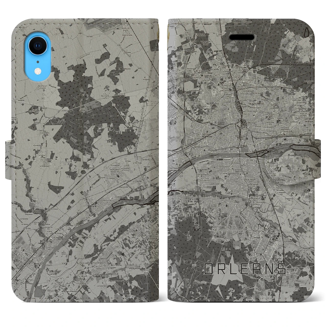 【オルレアン】地図柄iPhoneケース（手帳両面タイプ・モノトーン）iPhone XR 用