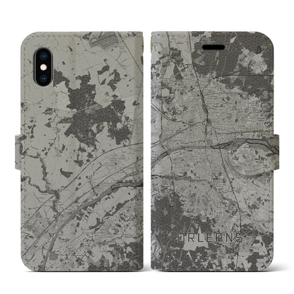 【オルレアン（フランス）】地図柄iPhoneケース（手帳タイプ）モノトーン・iPhone XS / X 用
