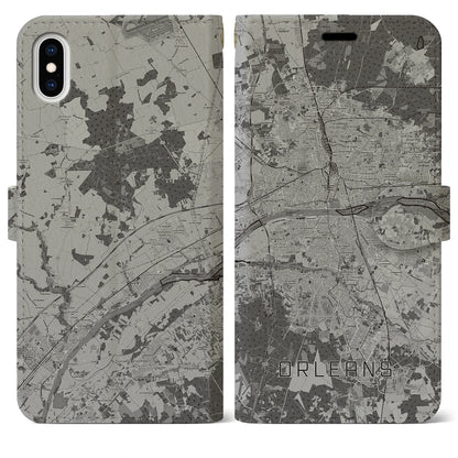 【オルレアン（フランス）】地図柄iPhoneケース（手帳タイプ）モノトーン・iPhone XS Max 用