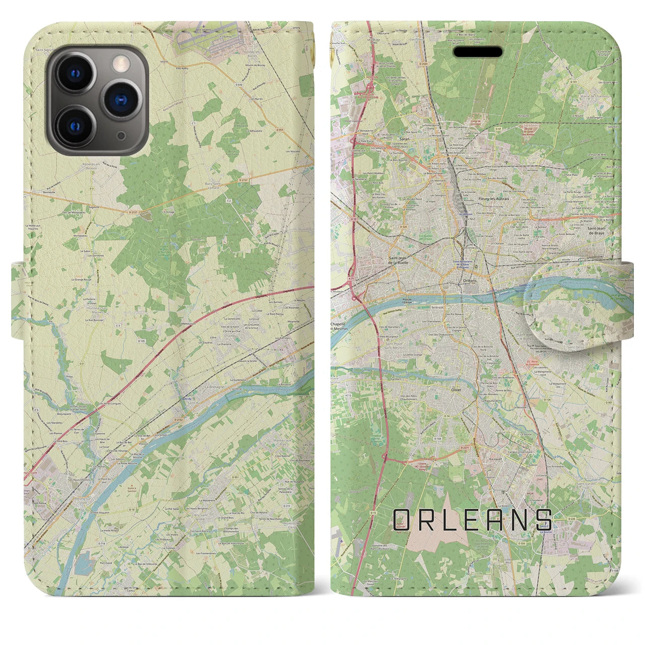 【オルレアン】地図柄iPhoneケース（手帳両面タイプ・ナチュラル）iPhone 11 Pro Max 用