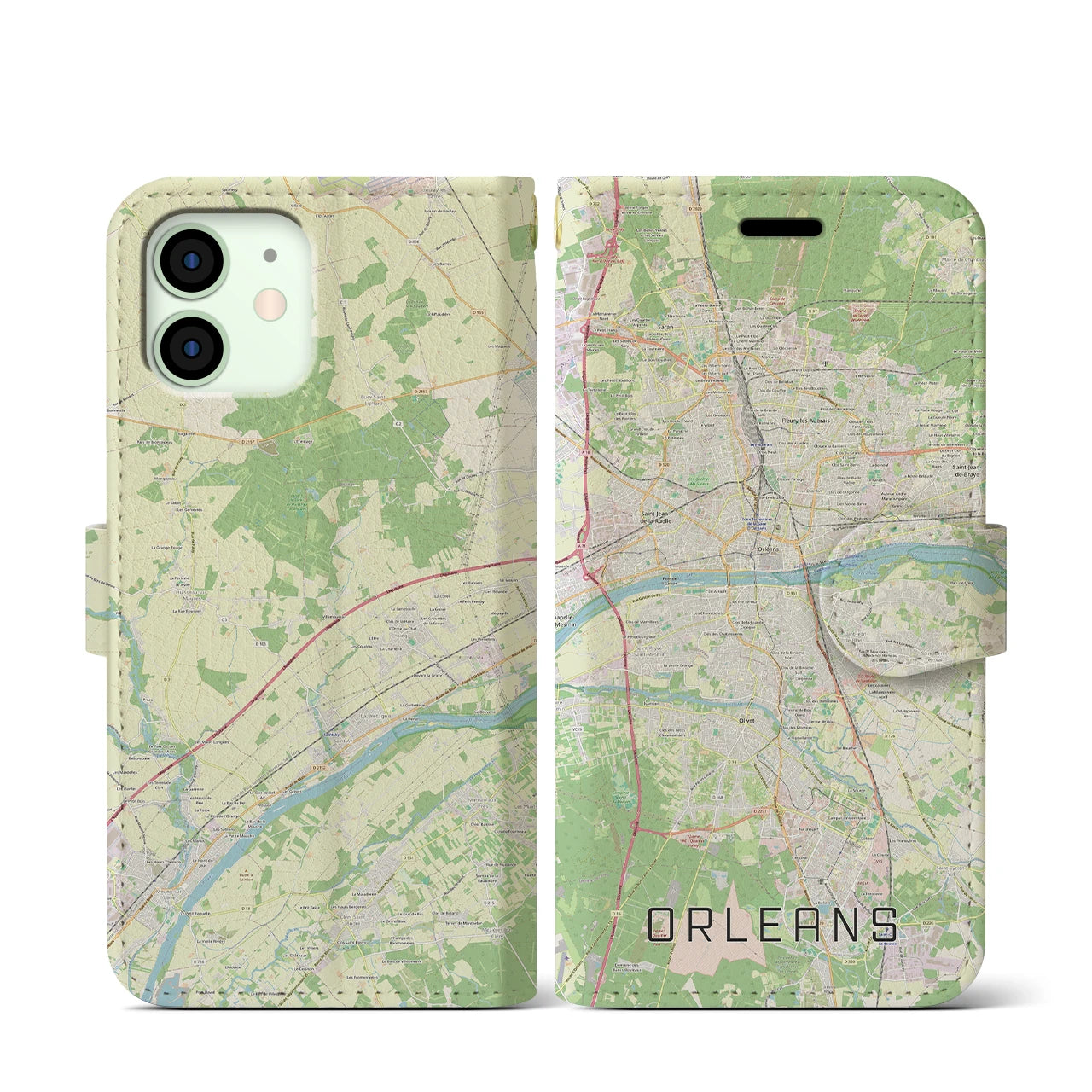 【オルレアン】地図柄iPhoneケース（手帳両面タイプ・ナチュラル）iPhone 12 mini 用