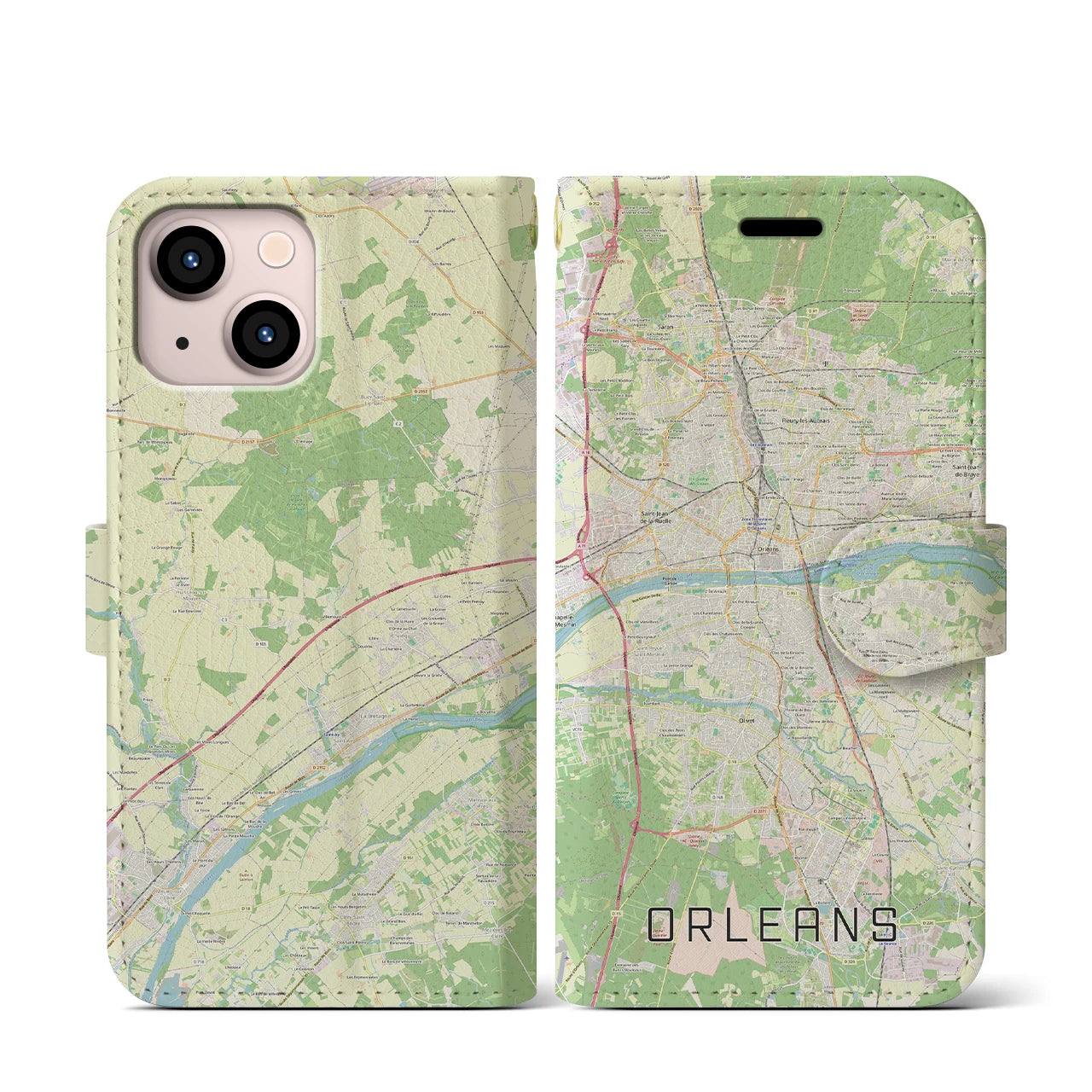 【オルレアン】地図柄iPhoneケース（手帳両面タイプ・ナチュラル）iPhone 13 mini 用
