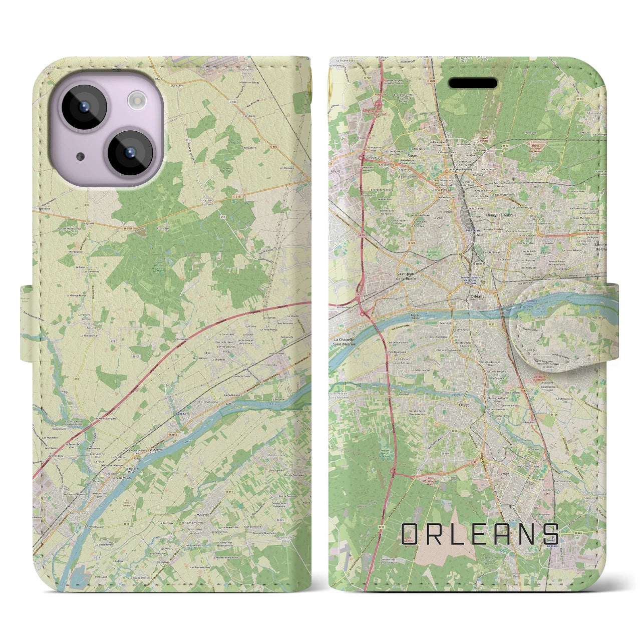 【オルレアン】地図柄iPhoneケース（手帳両面タイプ・ナチュラル）iPhone 14 用