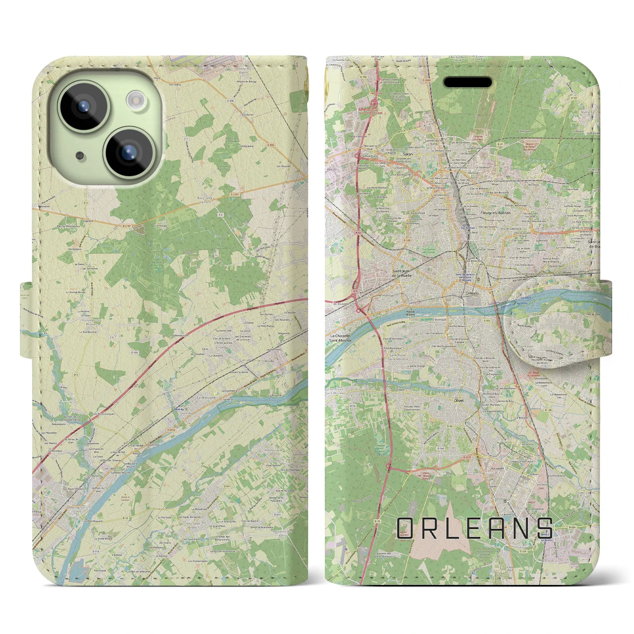 【オルレアン】地図柄iPhoneケース（手帳両面タイプ・ナチュラル）iPhone 15 用