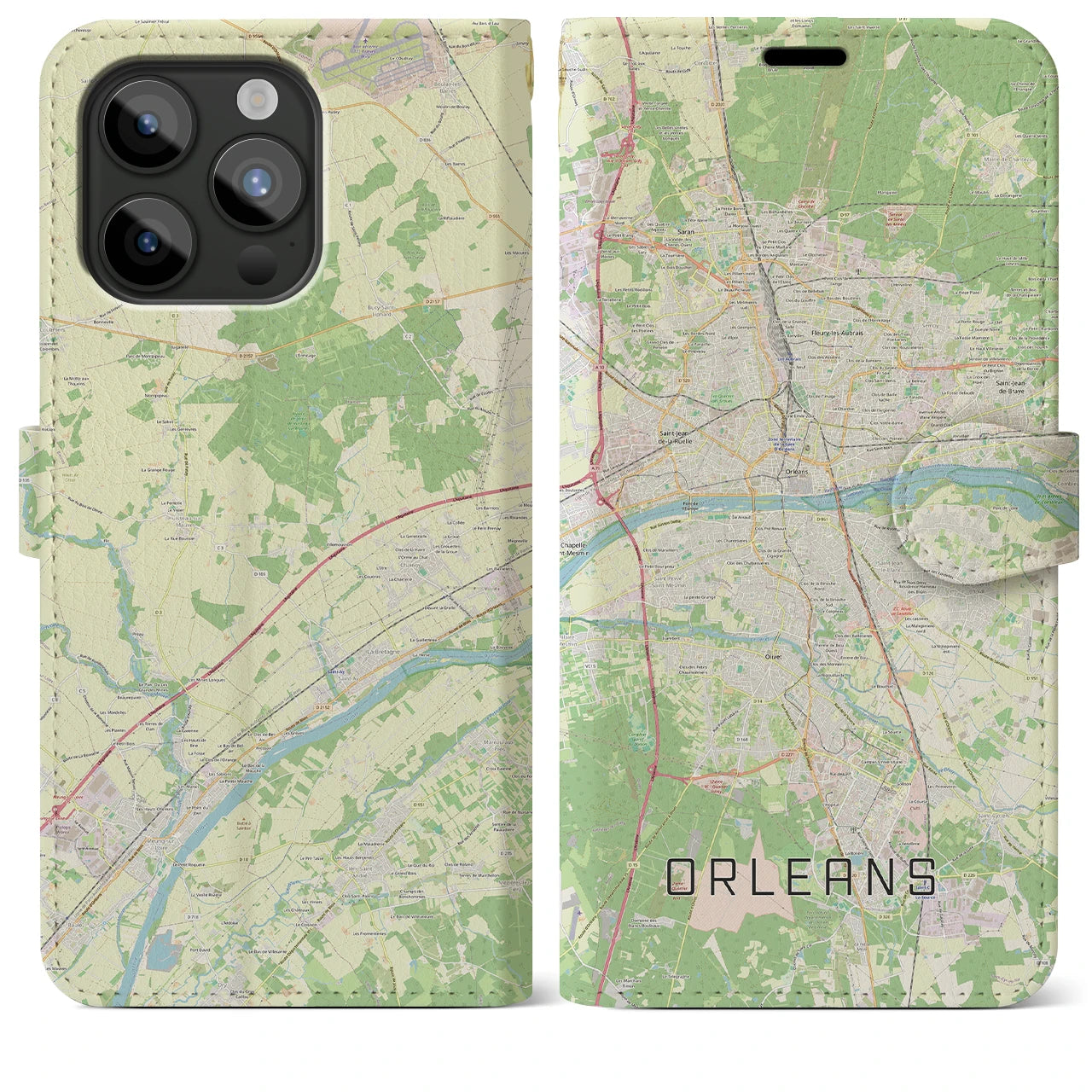 【オルレアン】地図柄iPhoneケース（手帳両面タイプ・ナチュラル）iPhone 15 Pro Max 用