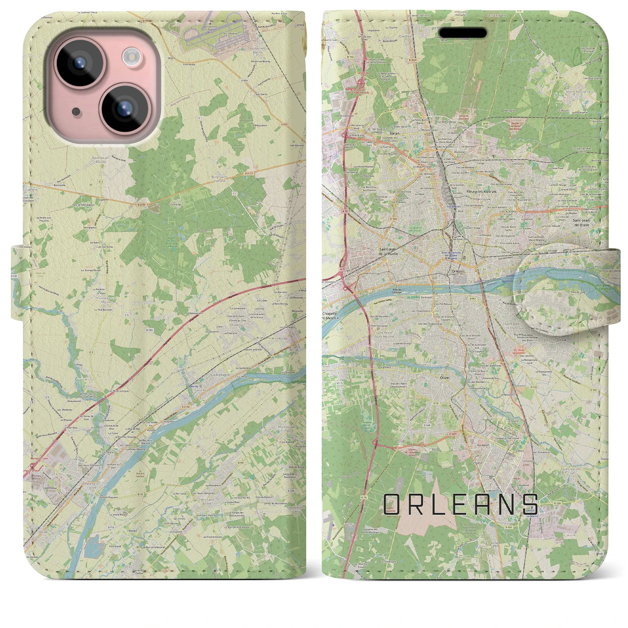 【オルレアン】地図柄iPhoneケース（手帳両面タイプ・ナチュラル）iPhone 15 Plus 用