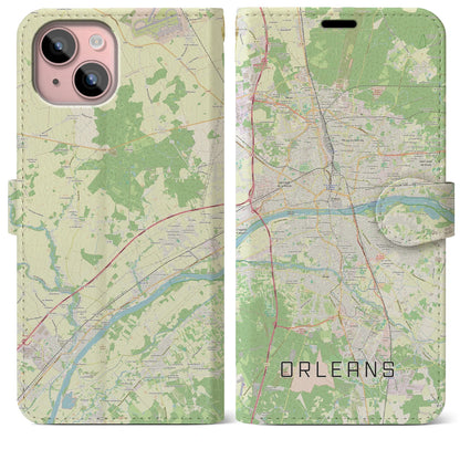 【オルレアン（フランス）】地図柄iPhoneケース（手帳タイプ）ナチュラル・iPhone 15 Plus 用