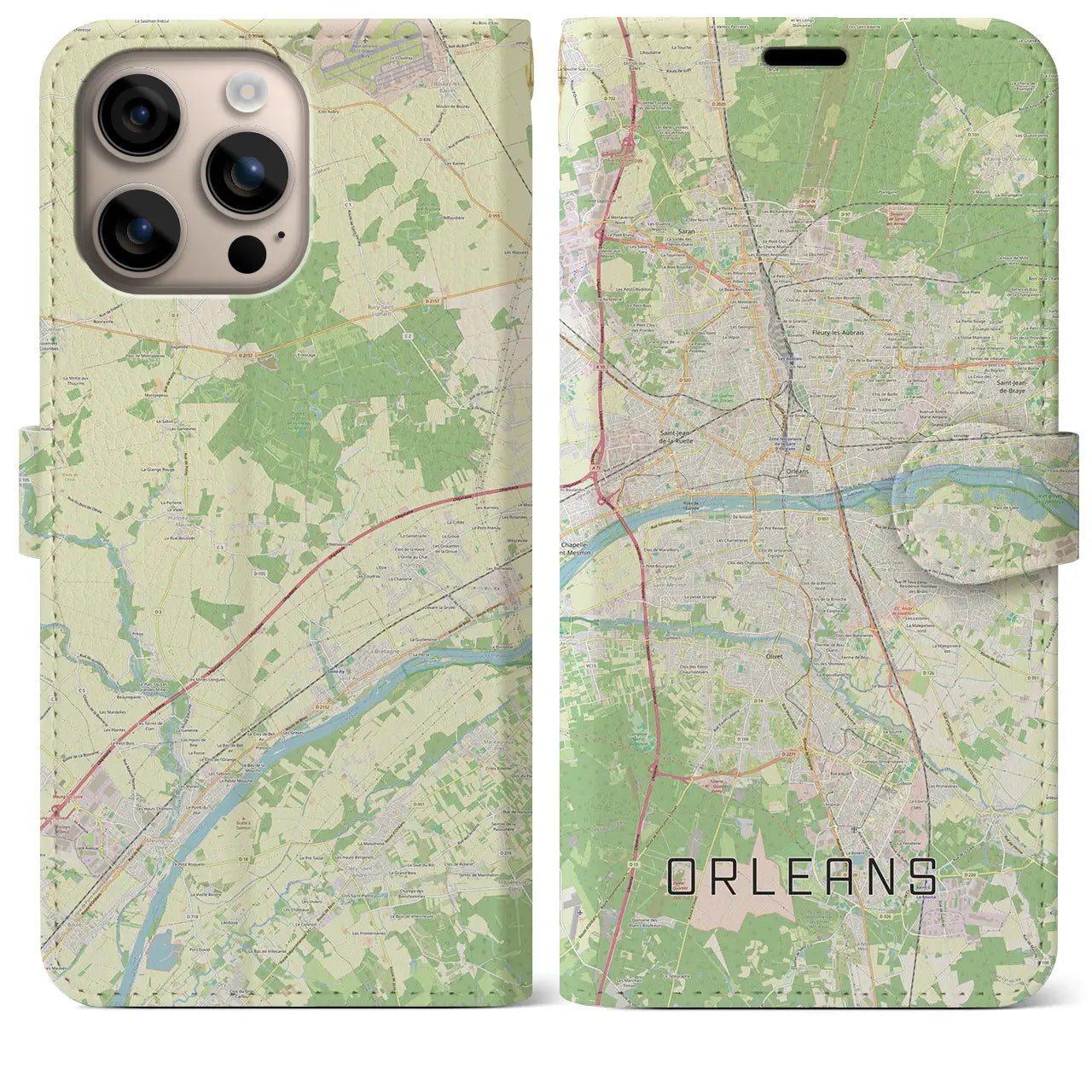 【オルレアン（フランス）】地図柄iPhoneケース（手帳タイプ）ナチュラル・iPhone 16 Plus 用