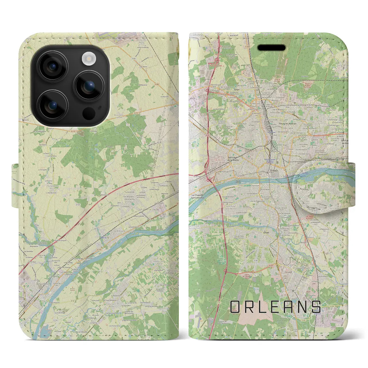 【オルレアン（フランス）】地図柄iPhoneケース（手帳タイプ）ナチュラル・iPhone 16 用