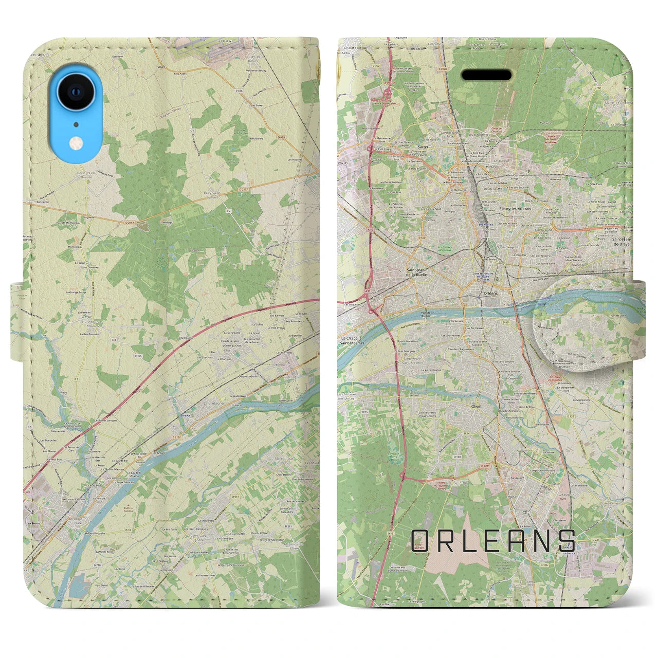 【オルレアン】地図柄iPhoneケース（手帳両面タイプ・ナチュラル）iPhone XR 用