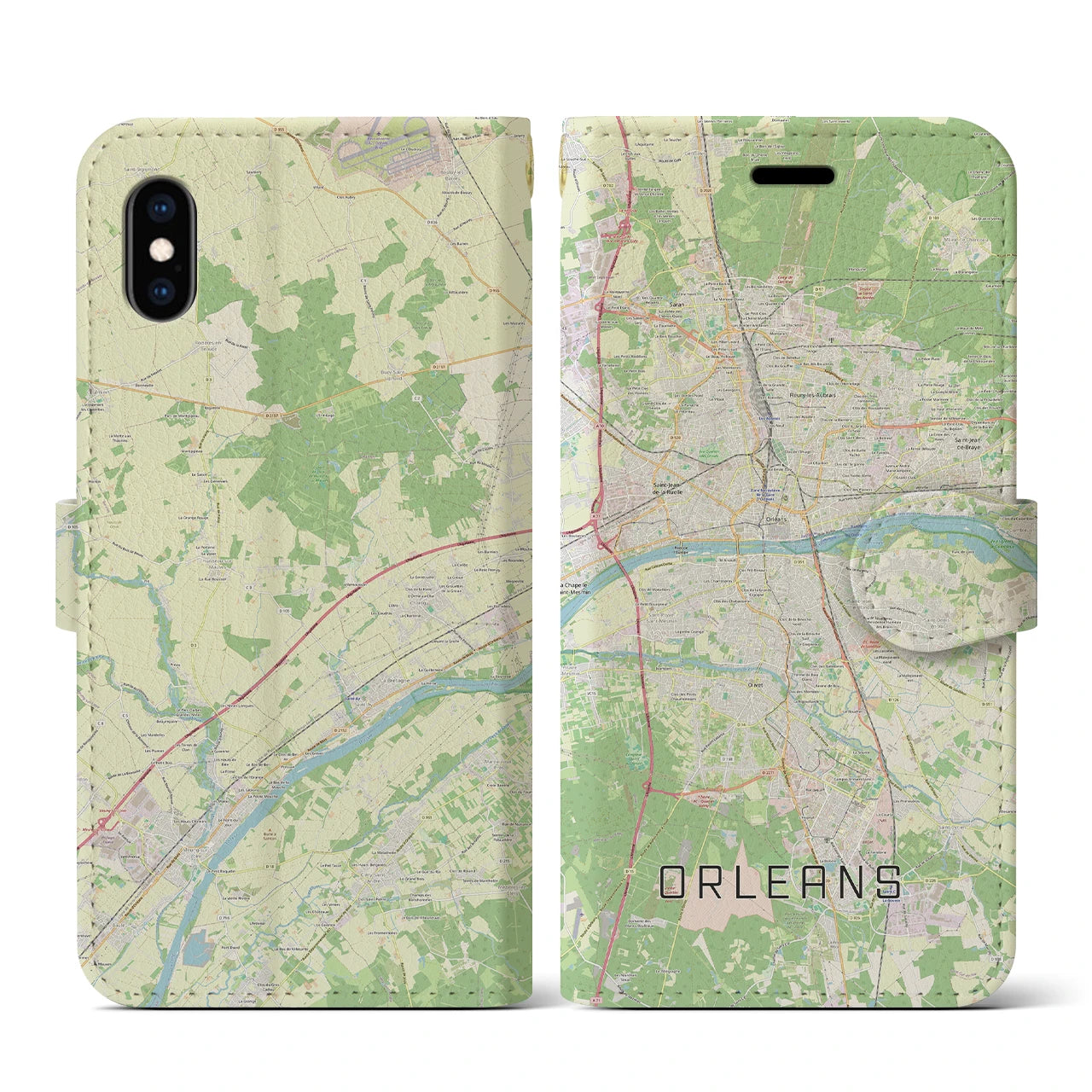 【オルレアン】地図柄iPhoneケース（手帳両面タイプ・ナチュラル）iPhone XS / X 用