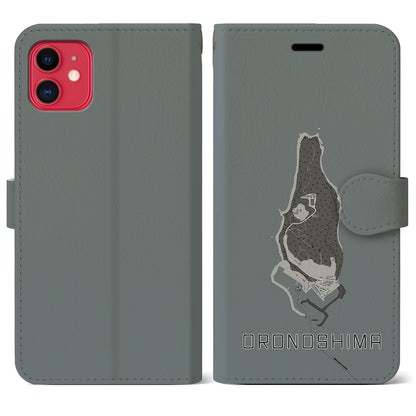 【小呂島（福岡県）】地図柄iPhoneケース（手帳タイプ）モノトーン・iPhone 11 用