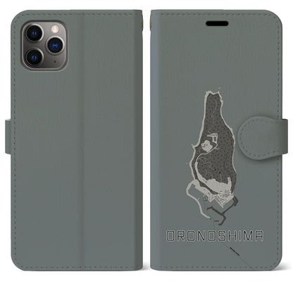 【小呂島（福岡県）】地図柄iPhoneケース（手帳タイプ）モノトーン・iPhone 11 Pro Max 用