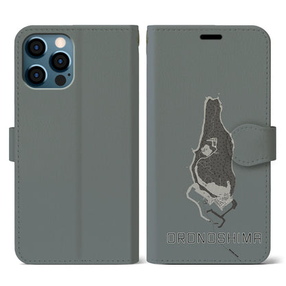 【小呂島（福岡県）】地図柄iPhoneケース（手帳タイプ）モノトーン・iPhone 12 / 12 Pro 用