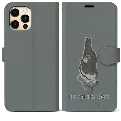 【小呂島（福岡県）】地図柄iPhoneケース（手帳タイプ）モノトーン・iPhone 12 Pro Max 用