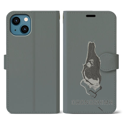 【小呂島（福岡県）】地図柄iPhoneケース（手帳タイプ）モノトーン・iPhone 13 用