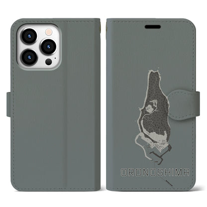 【小呂島（福岡県）】地図柄iPhoneケース（手帳タイプ）モノトーン・iPhone 13 Pro 用