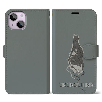 【小呂島（福岡県）】地図柄iPhoneケース（手帳タイプ）モノトーン・iPhone 14 用