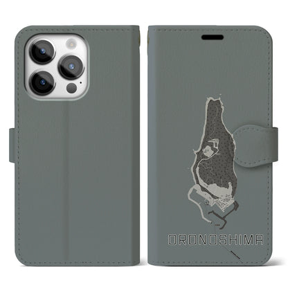 【小呂島（福岡県）】地図柄iPhoneケース（手帳タイプ）モノトーン・iPhone 14 Pro 用