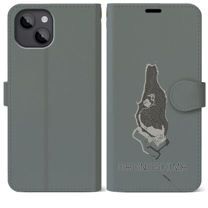 【小呂島（福岡県）】地図柄iPhoneケース（手帳タイプ）モノトーン・iPhone 14 Plus 用