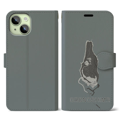 【小呂島（福岡県）】地図柄iPhoneケース（手帳タイプ）モノトーン・iPhone 15 用