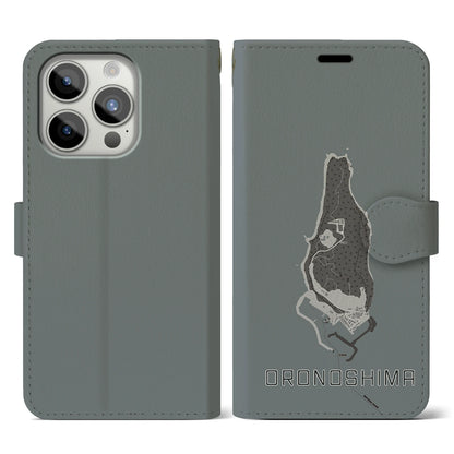 【小呂島（福岡県）】地図柄iPhoneケース（手帳タイプ）モノトーン・iPhone 15 Pro 用