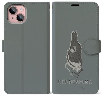 【小呂島（福岡県）】地図柄iPhoneケース（手帳タイプ）モノトーン・iPhone 15 Plus 用