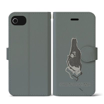 【小呂島（福岡県）】地図柄iPhoneケース（手帳タイプ）モノトーン・iPhone SE（第3 / 第2世代） / 8 / 7 / 6s / 6 用