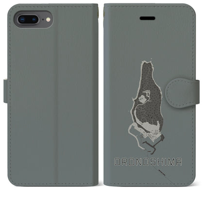 【小呂島（福岡県）】地図柄iPhoneケース（手帳タイプ）モノトーン・iPhone 8Plus /7Plus / 6sPlus / 6Plus 用