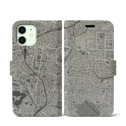 【卸町（宮城県）】地図柄iPhoneケース（手帳タイプ）モノトーン・iPhone 12 mini 用