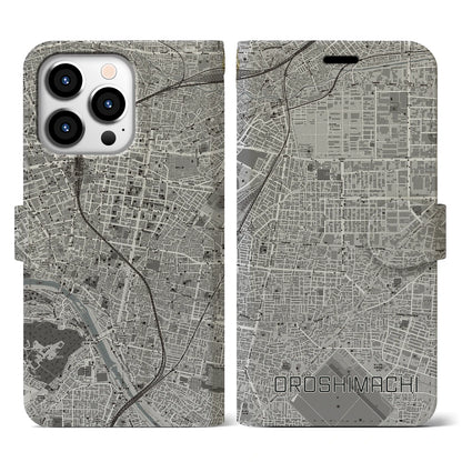 【卸町（宮城県）】地図柄iPhoneケース（手帳タイプ）モノトーン・iPhone 13 Pro 用