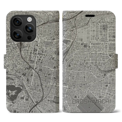 【卸町（宮城県）】地図柄iPhoneケース（手帳タイプ）モノトーン・iPhone 16 用