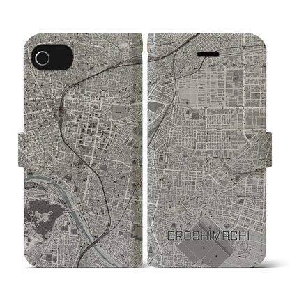 【卸町（宮城県）】地図柄iPhoneケース（手帳タイプ）モノトーン・iPhone SE（第3 / 第2世代） / 8 / 7 / 6s / 6 用