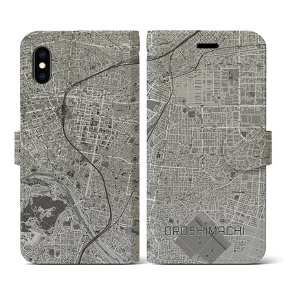 【卸町（宮城県）】地図柄iPhoneケース（手帳タイプ）モノトーン・iPhone XS / X 用