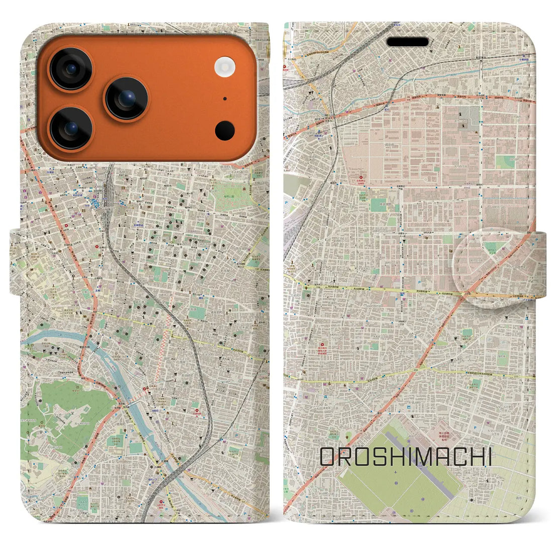 【卸町(宮城県)】地図柄iPhoneケース(手帳タイプ)モノトーン・iPhone 17 Pro Max 用