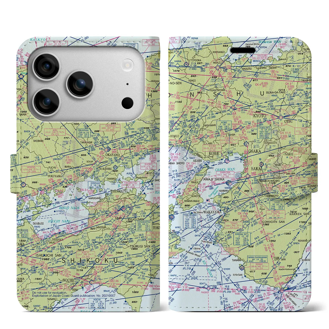 【大阪航空図（大阪府）】航空図iPhoneケース（手帳タイプ）