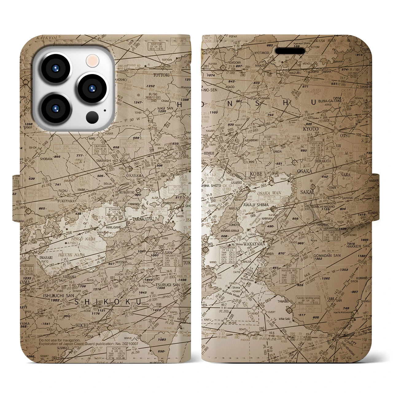 【大阪航空図（大阪府）】航空図iPhoneケース（手帳タイプ）