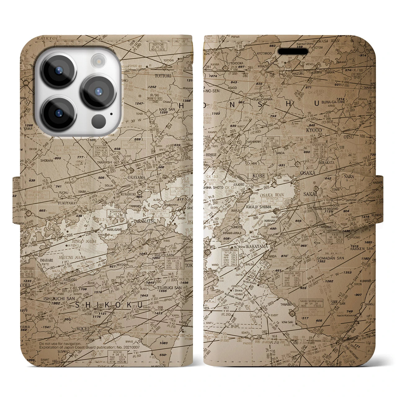 【大阪航空図（大阪府）】航空図iPhoneケース（手帳タイプ）