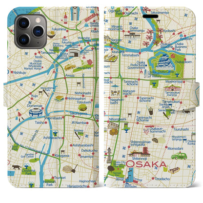 【大阪（イラスト）】イラストマップiPhoneケース（手帳タイプ）ブライト・iPhone 11 Pro Max 用