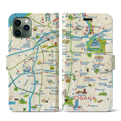 【大阪（イラスト）】イラストマップiPhoneケース（手帳タイプ）ブライト・iPhone 11 Pro 用