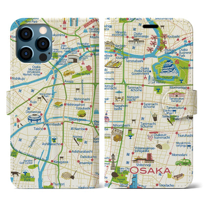 【大阪（イラスト）】イラストマップiPhoneケース（手帳タイプ）ブライト・iPhone 12 / 12 Pro 用