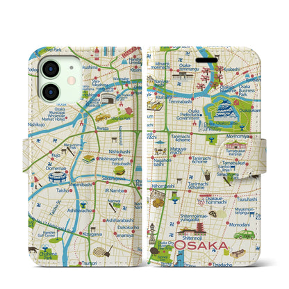 【大阪（イラスト）】イラストマップiPhoneケース（手帳タイプ）ブライト・iPhone 12 mini 用