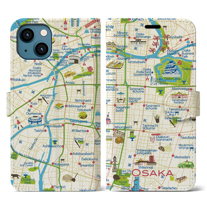 【大阪（イラスト）】イラストマップiPhoneケース（手帳タイプ）ブライト・iPhone 13 用