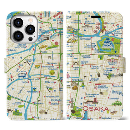 【大阪（イラスト）】イラストマップiPhoneケース（手帳タイプ）ブライト・iPhone 13 Pro 用