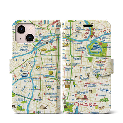 【大阪（イラスト）】イラストマップiPhoneケース（手帳タイプ）ブライト・iPhone 13 mini 用