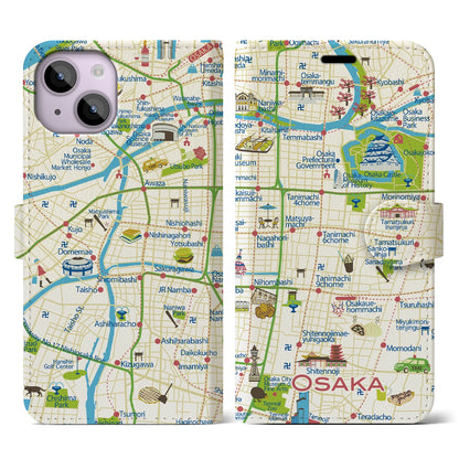 【大阪（イラスト）】イラストマップiPhoneケース（手帳タイプ）ブライト・iPhone 14 用
