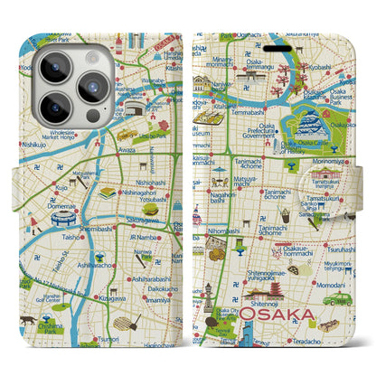 【大阪（イラスト）】イラストマップiPhoneケース（手帳タイプ）ブライト・iPhone 15 Pro 用