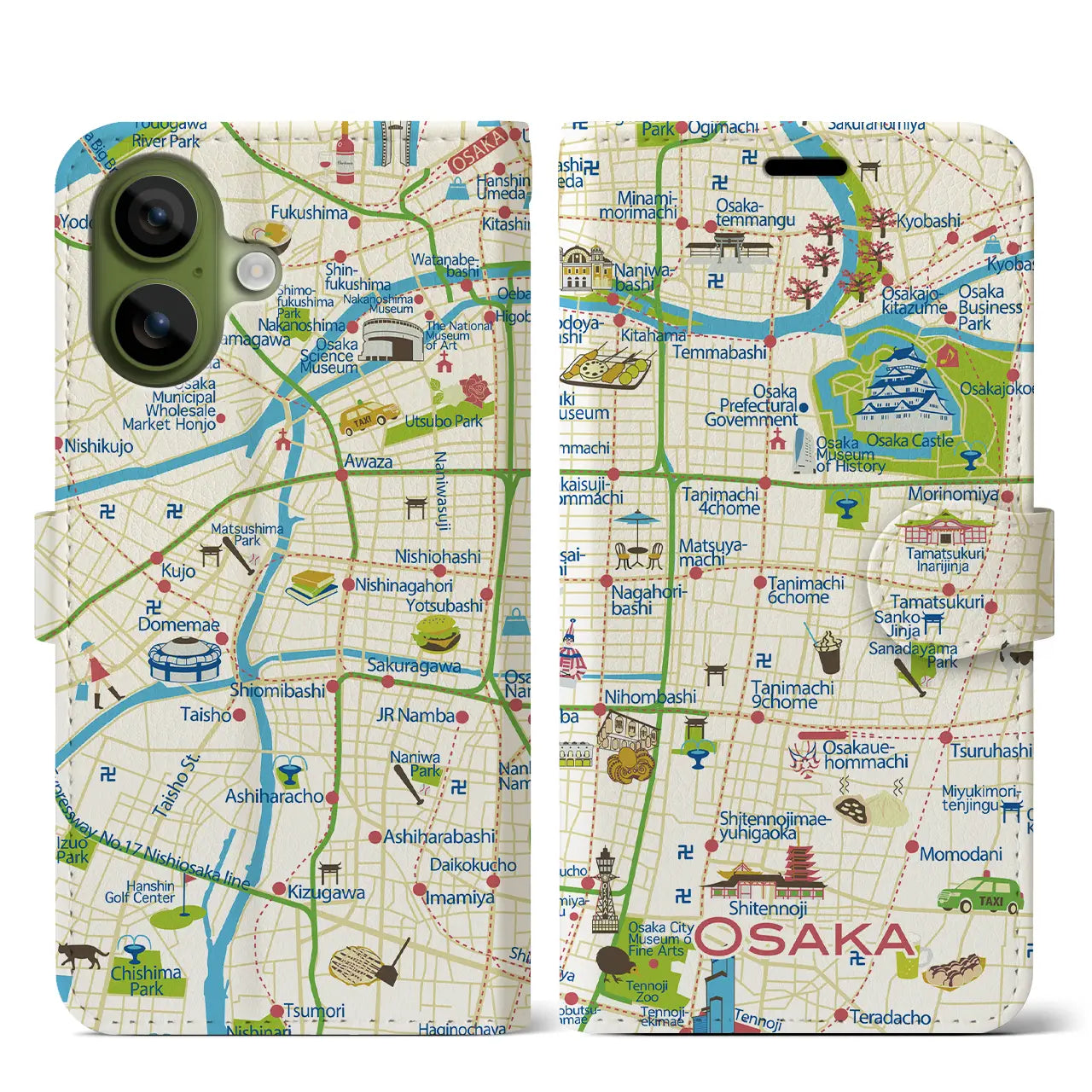 【大阪（イラスト）】イラストマップiPhoneケース（手帳タイプ）ブライト・iPhone 17 Pro Max 用