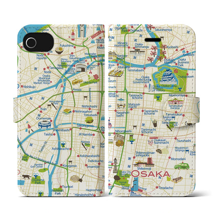 【大阪（イラスト）】イラストマップiPhoneケース（手帳タイプ）ブライト・iPhone SE（第3 / 第2世代） / 8 / 7 / 6s / 6 用
